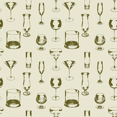 Martini Photos - Assorted Glassware repeating patterns vintage brown by Karen Foley
