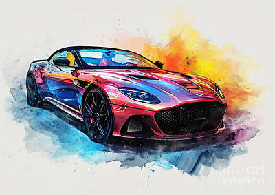 Sports Paintings - Aston Martin DBS Superleggera Volante OHMSS Edition watercolor abstract vehicle by Clark Leffler