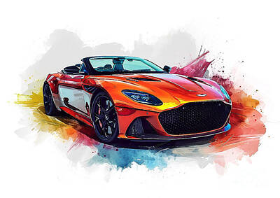 Sports Paintings - Aston Martin DBS Superleggera Volante watercolor abstract vehicle by Clark Leffler
