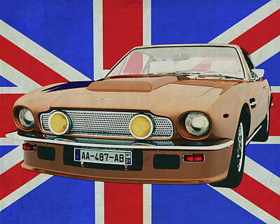Beers On Tap Rights Managed Images - Aston Martin V8 Vantage in front of the Union Jack Royalty-Free Image by Jan Keteleer