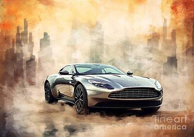 Skylines Paintings - Astonishing Elegance Aston Martin DB11 Sports Car by Cortez Schinner