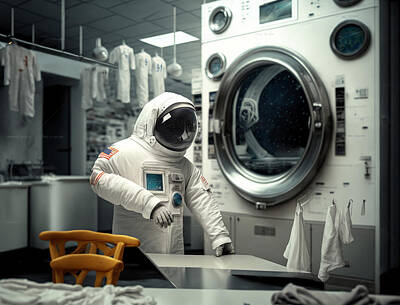 Game Of Thrones Rights Managed Images - Astronaut doing laundry Royalty-Free Image by Karen Foley