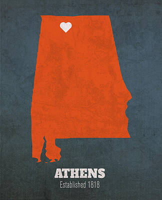 City Scenes Mixed Media Rights Managed Images - Athens Alabama City Map Founded 1818 Auburn University Color Palette Royalty-Free Image by Design Turnpike