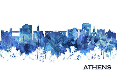 City Scenes Mixed Media Rights Managed Images - Athens Georgia Skyline Blue Royalty-Free Image by NextWay Art