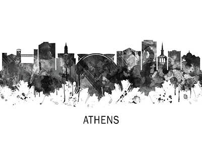 Abstract Skyline Mixed Media - Athens Georgia Skyline BW by NextWay Art