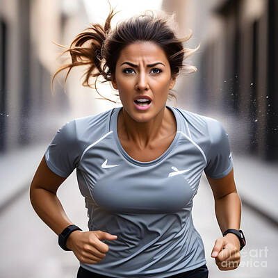 Athletes Photos - Athlete woman with perfect skin strives to run at high speed. by Joaquin Corbalan