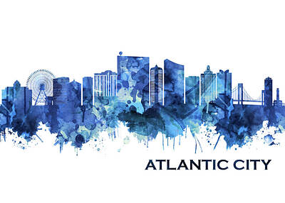 Just In The Nick Of Time - Atlantic City New Jersey Skyline Blue by NextWay Art