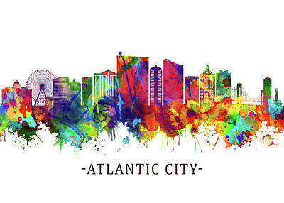 Abstract Skyline Mixed Media - Atlantic City New Jersey Skyline by NextWay Art