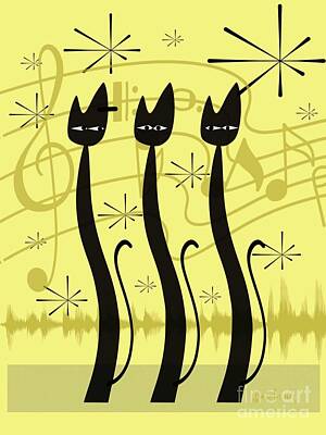 Bright White Botanicals - Atomic Swinging Jazz Cats Mid Century 01152022 by Sarah Niebank