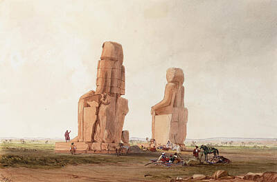 Animals And Earth Rights Managed Images - Attributed to Frederick Catherwood British 1799 1854 Arabs resting by the Colossi at Memnon Thebes Royalty-Free Image by Artistic Rifki