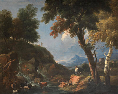Kids Alphabet - ATTRIBUTED TO MARCO RICCI 1676-1729 A wooded river landscape with herders and their animals by Timeless Images Archive