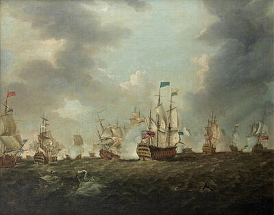 Watercolor Dogs - ATTRIBUTED TO RICHARD PATON LONDON 1717-1791 The Battle of Quiberon Bay by Timeless Images Archive