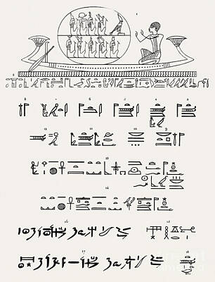 Colorful Fish Xrays - Atum, Hieroglyphics text illustration from Pantheon Egyptien 1823-1825 by Leon Jean Joseph Dubois  by Shop Ability