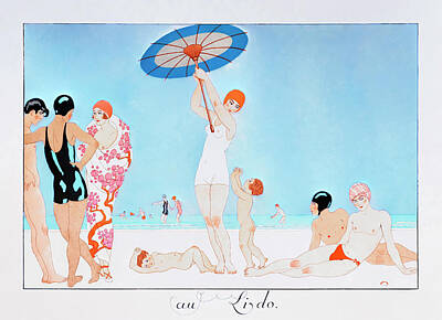 Drawings Royalty Free Images - Au Lido Royalty-Free Image by George Barbier