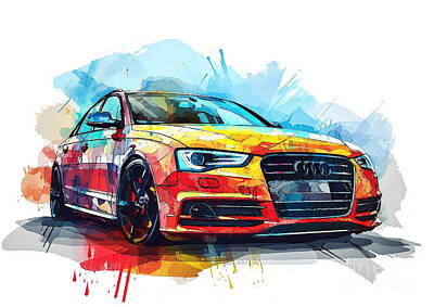 Abstract Royalty-Free and Rights-Managed Images - Audi A4 watercolor abstract vehicle by Clark Leffler