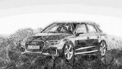 Game Of Thrones Rights Managed Images - Audi RS3 Sportback Modern Cars - Etching Poster Royalty-Free Image by Celestial Images