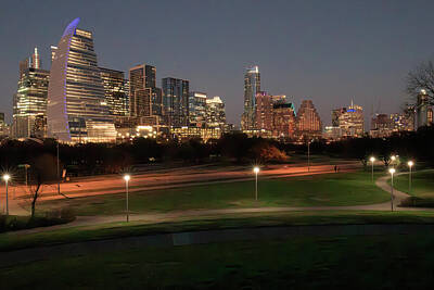 Skylines Royalty Free Images - Austin Texas Skyline at Night from Butler Park Royalty-Free Image by Brigitte Thompson
