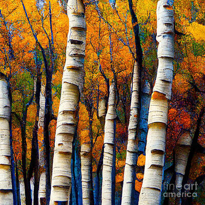 Science Fiction Mixed Media - Autumn Aspen Trees by John DeGaetano