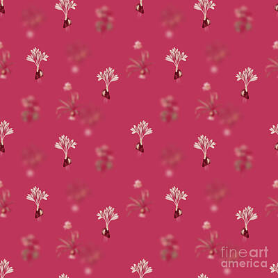 Florals Mixed Media - Autumn Crocus Botanical Seamless Pattern in Viva Magenta n.0982 by Holy Rock Design