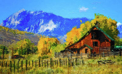 Mountain Rights Managed Images - Autumn In Colorado Barn Painting Royalty-Free Image by Dan Sproul