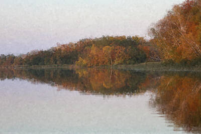 Impressionism Mixed Media - Autumn Lake Impressionist Pointillism Totem 2549 by Jill Annette Johnson