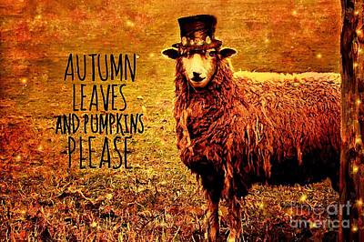 Surrealism Mixed Media - Autumn Please Says The Sheep by Laurie