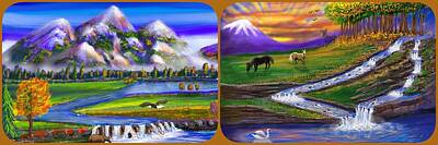 Birds Digital Art - Autumn Wonderful World and Golden Falls Triptych  by Gary F Richards