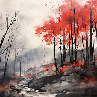 Impressionism Photos - Autumnal Break - Black and Red art by Lourry Legarde