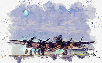 Underwater Seaanimal Photography - AVRO LANCASTER NX in watercolor ca by Ahmet Asar  by Celestial Images