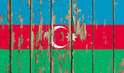Royalty-Free and Rights-Managed Images - Azerbaijan Flag Peeling Paint Distressed Barnwood by Design Turnpike