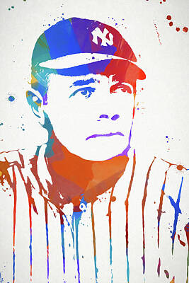 Baseball Paintings - Babe Ruth Color Splash by Dan Sproul