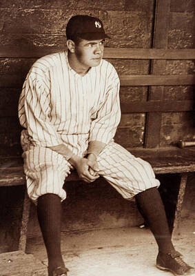 Athletes Paintings - Babe Ruth dugout c1920 by MotionAge Designs