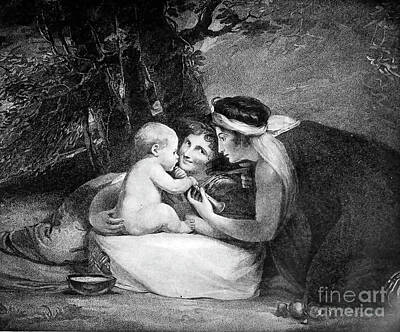 Comics Drawings - Baby Shakespeare Nursed by Tragedy and Comedy h4 by Historic Illustrations