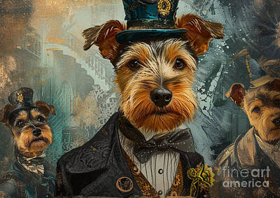 Steampunk Paintings - Baby Welsh Terrier Toddler Count Welsh Terrier by Adrien Efren