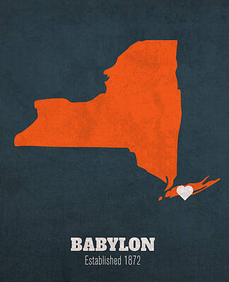Cities Mixed Media Royalty Free Images - Babylon New York City Map Founded 1872 Syracuse University Color Palette Royalty-Free Image by Design Turnpike