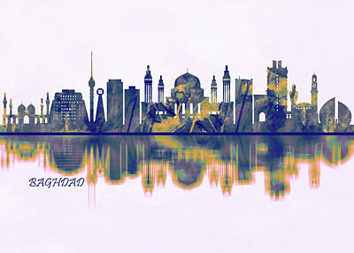 Landscapes Mixed Media Royalty Free Images - Baghdad Skyline Royalty-Free Image by NextWay Art