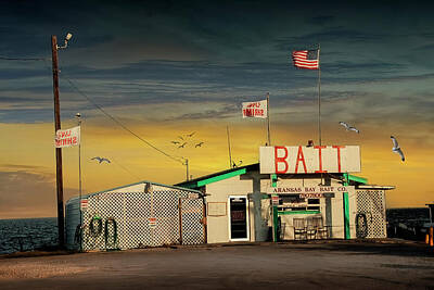 Randall Nyhof Royalty-Free and Rights-Managed Images - Bait Shop by Aransas Pass in Texas at Sunrise by Randall Nyhof