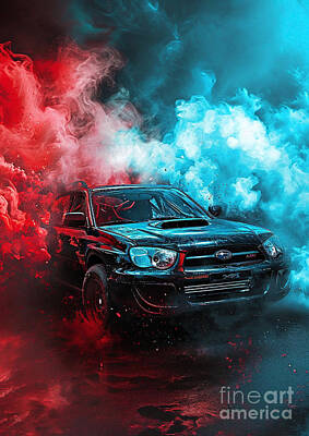 Transportation Digital Art Royalty Free Images - Baja Bonfire Subaru Baja in Epic Smoke Canvases Royalty-Free Image by Clark Leffler
