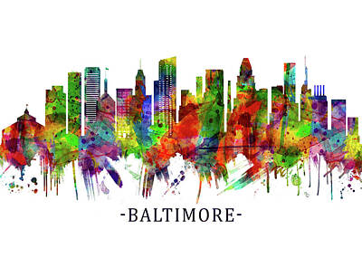 Abstract Skyline Mixed Media - Baltimore Maryland Skyline by NextWay Art