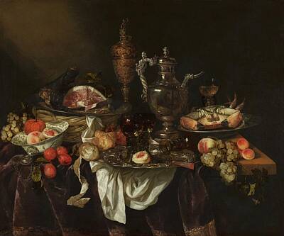 Popstar And Musician Paintings Royalty Free Images - Banquet Still Life Abraham van Beijerenafter 1655 Royalty-Free Image by MotionAge Designs