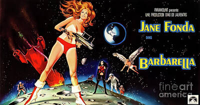 Science Fiction Drawings - Barbarella Movie Poster Starring Jane Fonda 1968 by M G Whittingham
