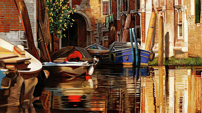 War Ships And Watercraft Posters - Barche Allombra by Guido Borelli