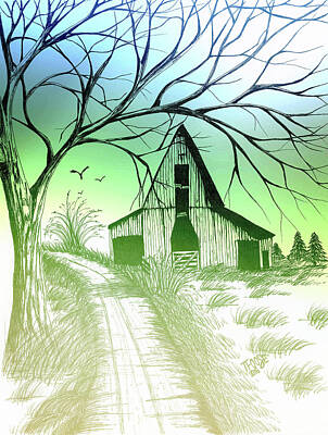 Birds Mixed Media - Barn With Path in Color by Taphath Foose