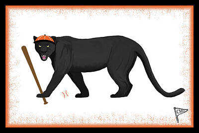 Baseball Digital Art - Baseball Black Panther Orange by College Mascot Designs