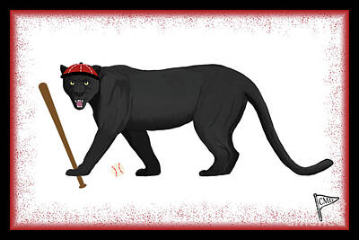 Kitchen Signs Rights Managed Images - Baseball Black Panther Red Royalty-Free Image by College Mascot Designs