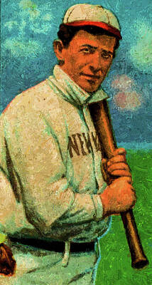 Baseball Royalty-Free and Rights-Managed Images - Baseball Game Cards of Old Mill Willie Keeler With Bat Oil Painting  by Celestial Images