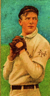 Royalty-Free and Rights-Managed Images - Baseball Game Cards of Piedmont Christy Mathewson Oil Painting  by Celestial Images