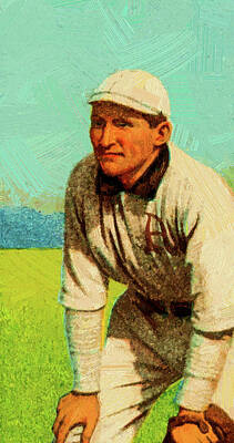 Baseball Royalty-Free and Rights-Managed Images - Baseball Game Cards of Piedmont Simon Nicholls Hands on Knees Oil Painting  by Celestial Images