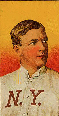 Baseball Paintings - Baseball Game Cards of Sweet Caporal Christy Mathewson Portrait Oil Painting  by Celestial Images