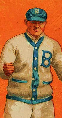 Baseball Paintings - Baseball Game Cards of Sweet Caporal Joe Dunn Brooklyn Oil Painting  by Celestial Images